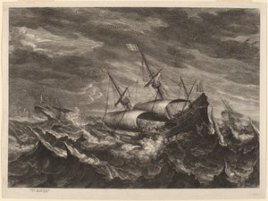 Barcos de vela en una tempestad de Schelte Adams Bolswert after Andries van Eertvelt