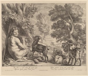 Pan tocando la flauta de Schelte Adams Bolswert after Jacob Jordaens