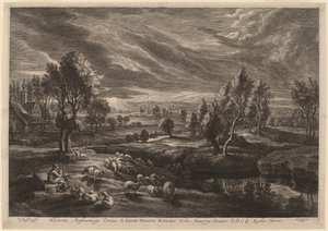 Un Paisaje con un Pueblo de Schelte Adams Bolswert after Sir Peter Paul Rubens