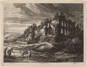 Paisaje con grandes ruinas romanas