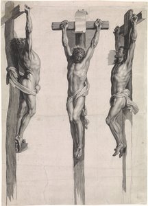 Cristo en la cruz entre los dos criminales crucificados de Schelte Adamsz. Bolswert