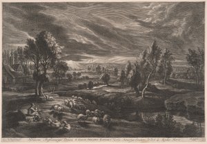 Paisaje con ovejas, de Los pequeños paisajes de Schelte Adamsz. Bolswert