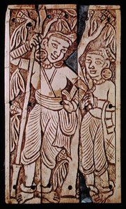 Relieve que representa a dos mujeres bajo un árbol de asoka, de Begram, siglo II-III d.C. de School Afghan