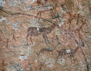 ARTE AFRICANO: Pintura rupestre en Ngomo Carera, en la cordillera de Domboshawa, a 20 millas al nord... (fresco) de School African
