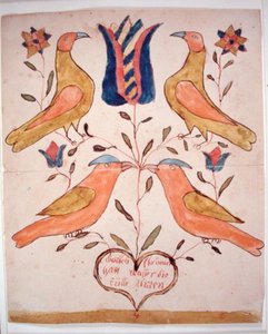 Cuatro pájaros, tulipán y corazón