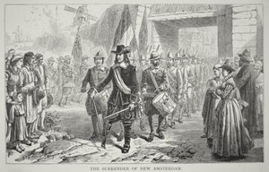 El gobernador Peter Stuyvesant rinde Nueva Ámsterdam a los británicos en 1664 de School American