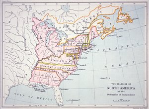 Mapa de las Colonias de América del Norte en el momento de la Declaración de Independencia