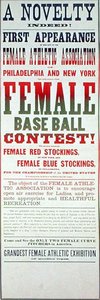 Póster publicitario de un juego de béisbol femenino de School American