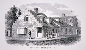 Vista de Broad Street, Ciudad de Nueva York c.1740 de School American