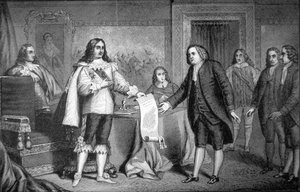 William Penn recibe la Carta de Pensilvania de Carlos II de Inglaterra en 1681 de School American