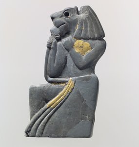 Fragmento de placa: figura arrodillada con cabeza de león, c. siglo XVIII a.C. de School Anatolian