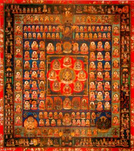 Budismo: Mandala Taizokai (Garbhadhatu) conocido como el Mundo de la Matriz - Gouache de seda anónimo, siglo VIII-IX Dim 187x164,3 cm To-Ji Kioto, Japón