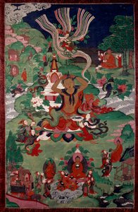 Episodio de la vida de Buda: corte de pelo. Tapiz. París, Museo Guimet, Museo Nacional de Artes Asiáticas