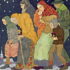 Caminando hacia la iglesia, Nochebuena, c.1910, de 