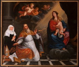 San Agustín en adoración de la Virgen María. 1692 de School Belgian