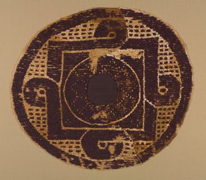 Rondel con bucles de una manta o cobertor, 300-400 (tejido de tapiz con envoltura de trama suplementaria, lino sin teñir y lana teñida) de School Byzantine