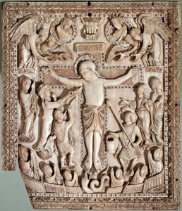 Relieve de la Crucifixión en marfil de la escuela francesa, siglo IX (Crucifixión, relieve en marfil de la escuela francesa, siglo IX) Florencia Museo Nazionale del Bargello de School Carolingian