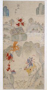 Panel de un biombo que representa historias famosas de China (pigmentos naturales sobre papel) de School Chinese
