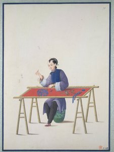 Una mujer bordando, c.1800 (acuarela sobre papel) de School Chinese