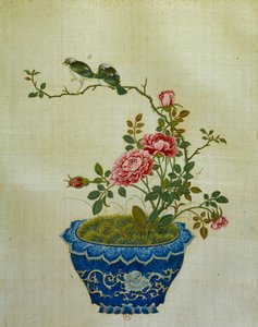 Arte chino: pintura sobre seda de flores y pájaros. Anónimo de School Chinese