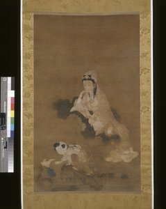 Avalokitesvara (Guanyin) sobre loto (tinta y color sobre seda) de School Chinese