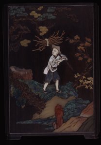 Escobillero con escenas campestres (varias incrustaciones en madera de zitan) de School Chinese