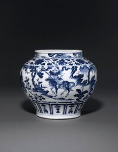 Jarra azul y blanca excepcionalmente rara e importante, Dinastía Yuan, mediados del siglo XIV de School Chinese