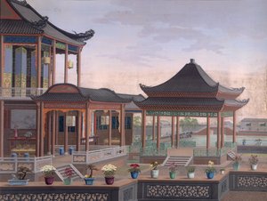 Casa de un funcionario chino, c.1800-05 (acuarela opaca sobre papel) de School Chinese