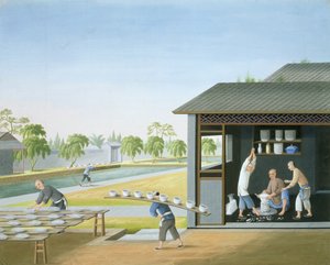 Fabricación de porcelana, China, c,1820 (gouache sobre papel) de School Chinese