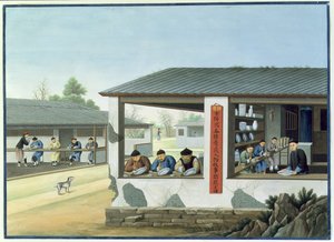 Fabricación de porcelana, decoración en azul (gouache y acuarela sobre papel) de School Chinese