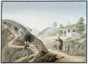Fabricación de porcelana: La cocción del horno del dragón (acuarela y gouache sobre papel) de School Chinese