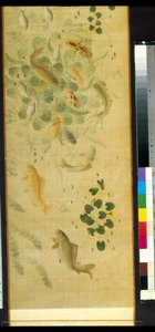 Myriad Fish In Audience With Carp (tinta y color sobre seda) de School Chinese