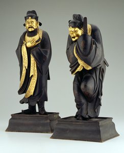 Par de funcionarios taoístas, dinastía Yuan o principios de la dinastía Ming (bronce parcialmente dorado) de School Chinese