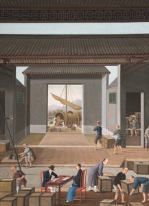 Producción de té, c. 1820 (color de la carrocería y pintura dorada sobre seda extendida sobre papel) de School Chinese