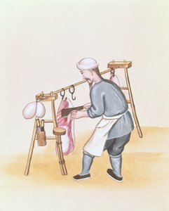El vendedor de carne, de un libro sobre los pregones callejeros de Pekín, c.1785 de School Chinese