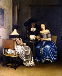 Escena interior con jugadores de cartas