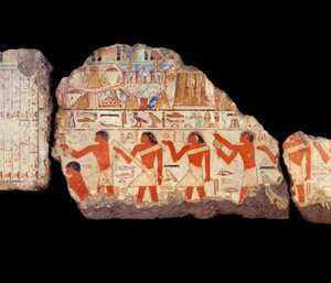 Arte del Antiguo Egipto: Pinturas de la mastaba de Metchetchi: sacerdotes ritualistas pintura mural, 6ª dinastía (ca. 2350-2200) de School Egyptian