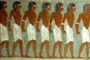 Antiguo Egipto, Pintura mural, Cautivos atados, Pintura incompleta, Tumba de Horemheb de School Egyptian