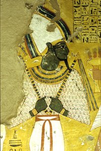 Antiguo Egipto, Pintura mural Tumba de Inherkhau, Tebas, Tumba de los Nobles, dinastía XX, Osiris, Dios del más allá (foto)