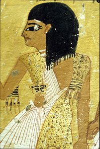 Antiguo Egipto, Pintura mural Tumba de Inherkhau, Tebas, Tumba de los Nobles, dinastía XX, Inherkhau con piel de leopardo (foto)