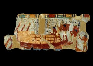 Arte egipcio antiguo: cargando granos en un barco, pintura sobre limo de la tumba de Ounou (1450 a.C.) de School Egyptian