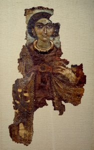 Arte copto: sudario de mujer llamada dama con la cruz ansada. Pintura sobre lienzo de lino (siglo IV d.C.) Antinoe de School Egyptian