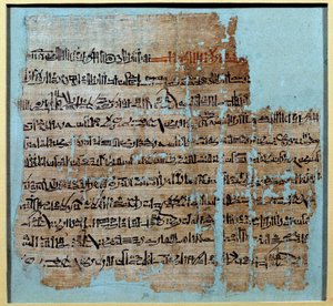 Antigüedad egipcia: papiro de la historia de la Batalla de Qadesh bajo el reinado de Ramsés II (1246-1213 a.C.). En 1274 a.C., el Imperio Hitita y el Egipto Ramésida. París, museo del Louvre de School Egyptian