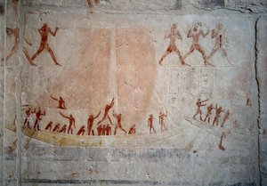 Antigüedad egipcia: un velero. Relieve de piedra caliza de la Capilla de Mastaba de Akhethetep en Saqqara. 5ª dinastía (alrededor de 2500-2350 a.C.) 2300 a.C. París, Museo del Louvre de School Egyptian