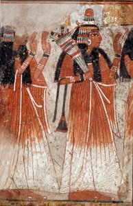 Antigüedad egipcia: fragmento de mural de la tumba de Niay que representa un desfile de parientes del difunto. Del sitio de Dra Aboul Naga. Dinastía XIX (1295-1186 a.C.)