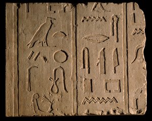 Antigüedad egipcia: inscripción funeraria que menciona a una dama llamada Takhout. Siglo VIII a.C. París, Museo del Louvre