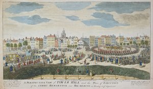 Vista en perspectiva de Tower Hill y el lugar de ejecución de los señores Kilmarnock y Balmerino