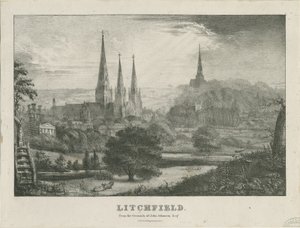 Lichfield - Vista Noroeste (litografía, s/f [?siglo XIX]) de School English