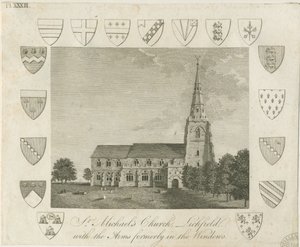 Lichfield - Iglesia de San Miguel: grabado, nd [?finales del siglo XVIII] de School English