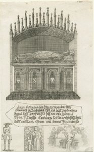 Catedral de Lichfield - Tumba del obispo [?Obispo Cornhill]: grabado, nd [?finales del siglo XVIII] de School English